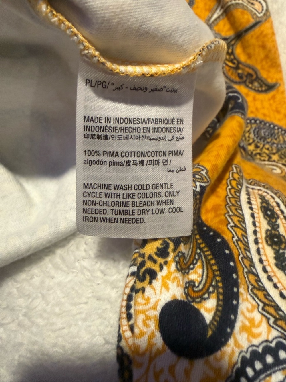 Charter Club Luxury 100% Pima Cotton Paisley Top 3/4 Sleeve Gold PL - Picture 4 of 5